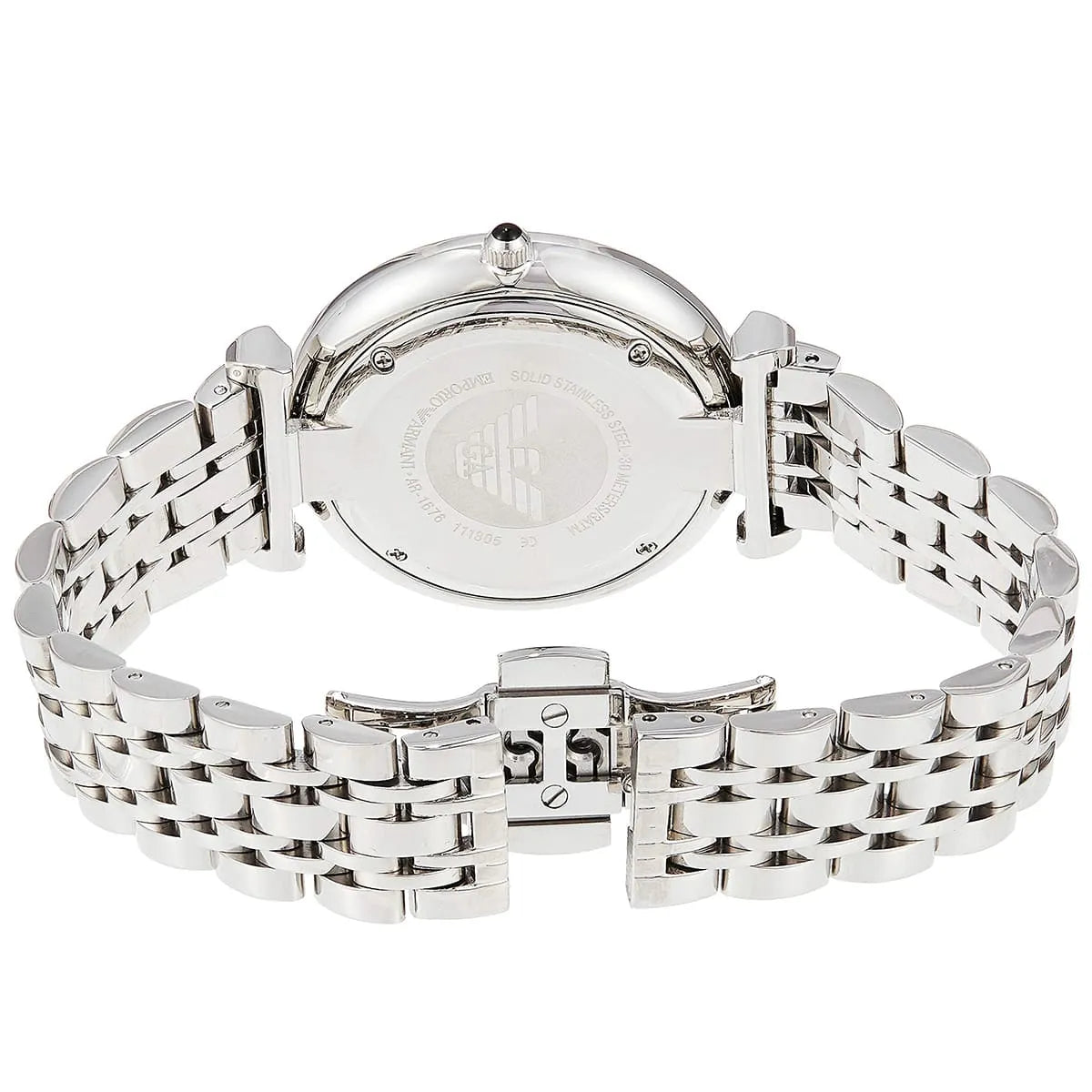 Hidden deployment clasp with Armani logo for AR1676 silver watch