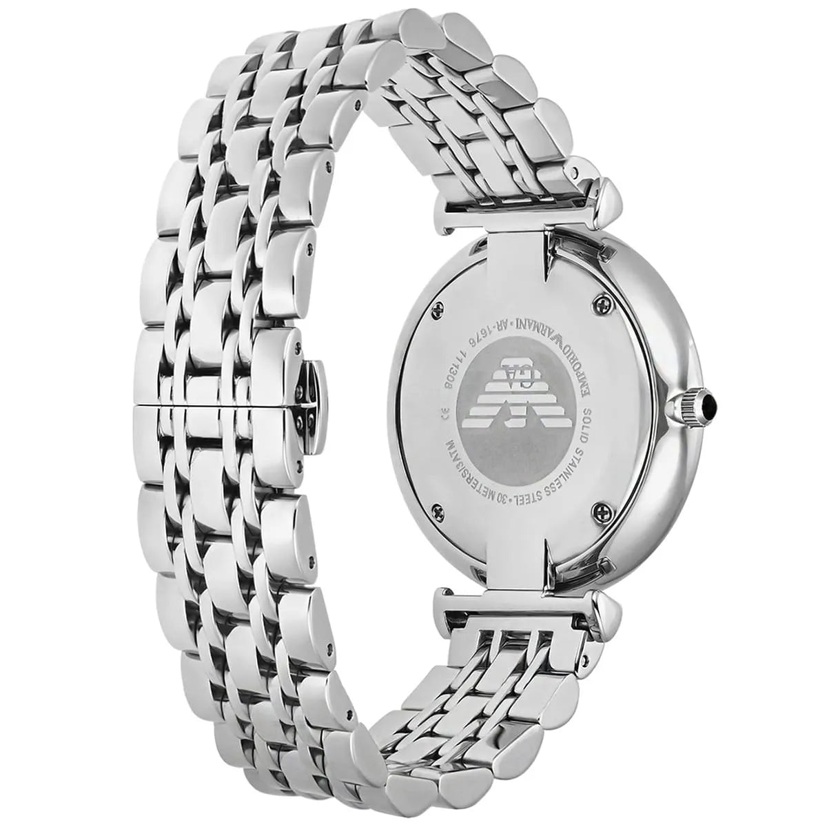 Stainless steel case back of Emporio Armani AR1676 with engraved logo
