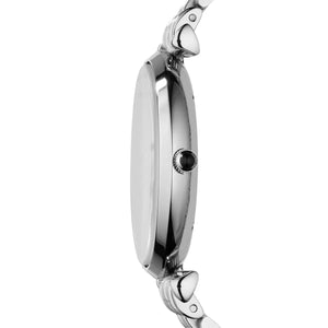 Side view of Emporio Armani AR1676 polished silver case and slim profile