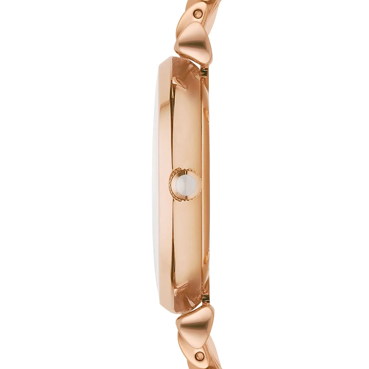 Side view of Emporio Armani AR1909 showing slim rose gold case and T-bar lugs