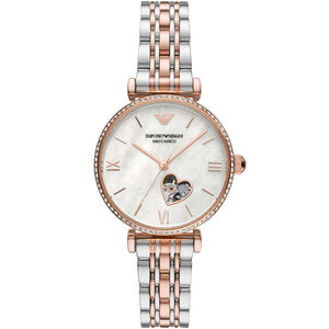 Emporio Armani AR60049 Women's Automatic Watch Open Heart Dial Two-Tone