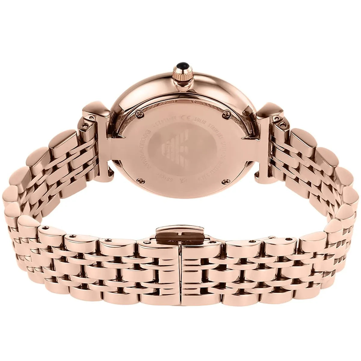 Stainless steel case back of the Emporio Armani AR11423 watch with logo engraving