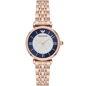 Emporio Armani AR11423 Gianni T-Bar Women's Watch Rose Gold with Navy Crystal Dial