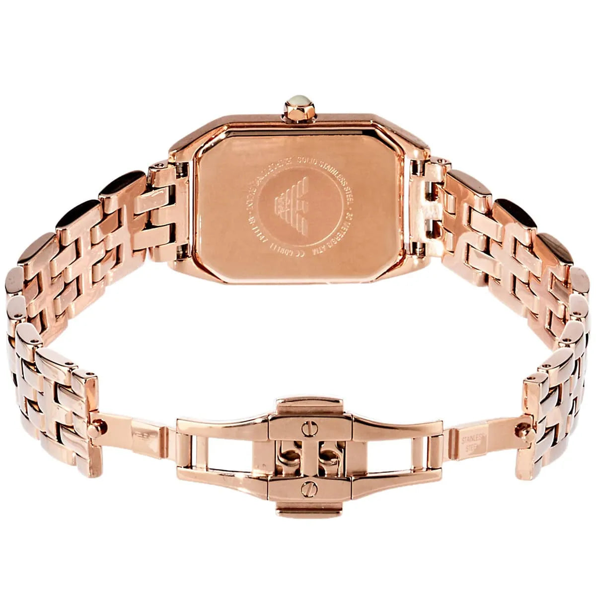 Rose gold deployment butterfly clasp with Armani logo for AR11147 women's watch