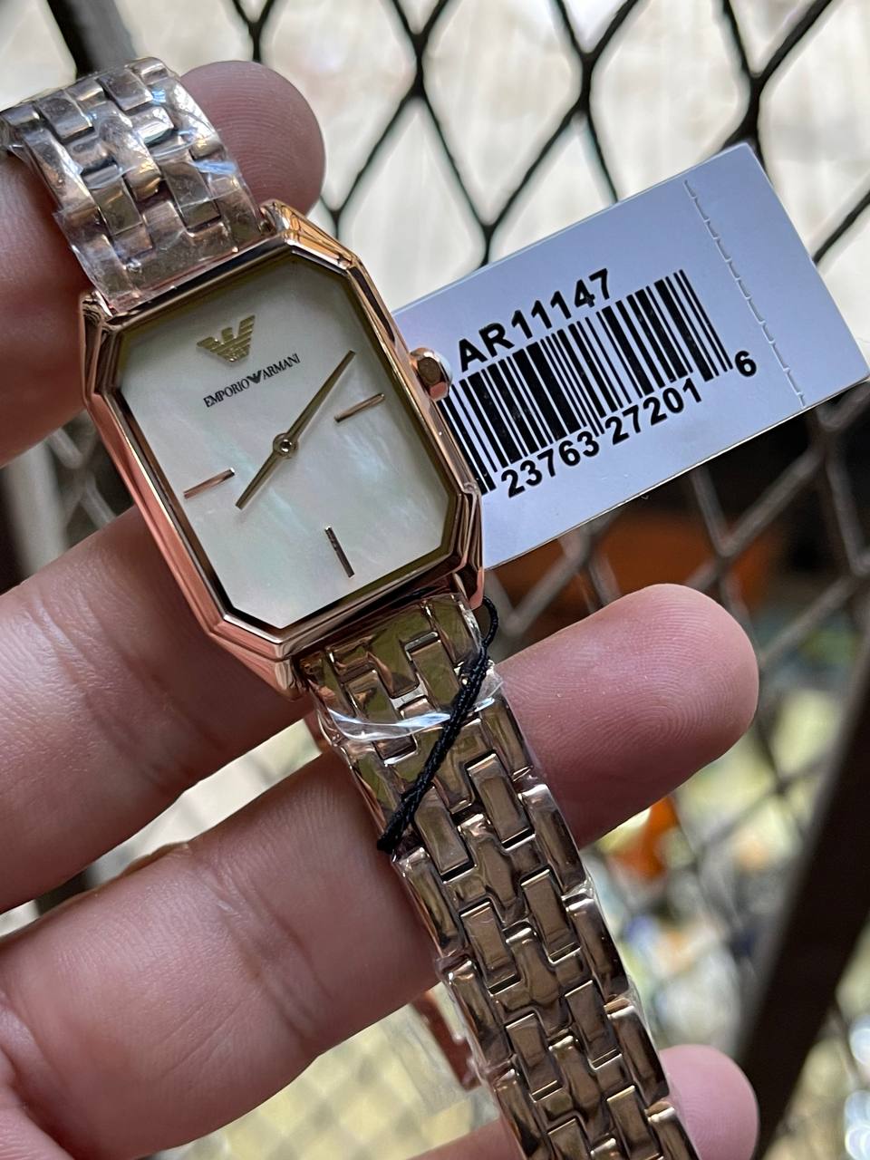 Emporio Armani Gioia AR11147 on wrist showing delicate rose gold sparkle