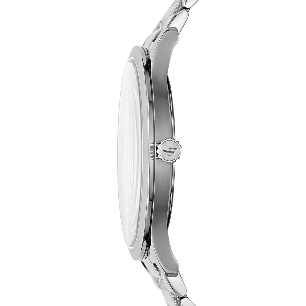 Side view of Emporio Armani AR11227 showing silver case and crown