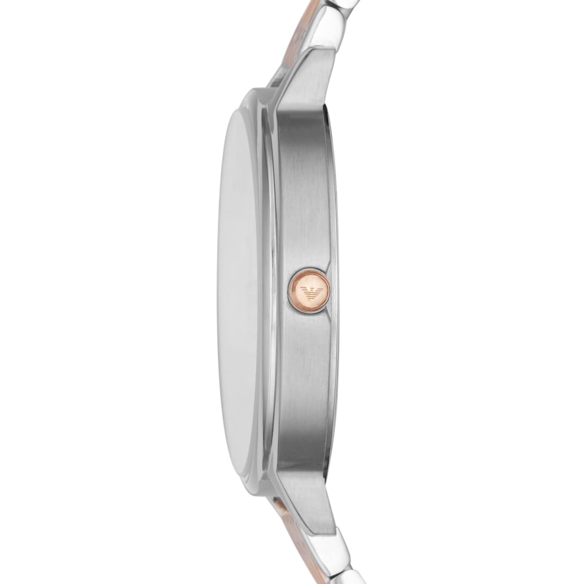 Side view of Emporio Armani AR11113 showing ultra-slim 6mm silver case