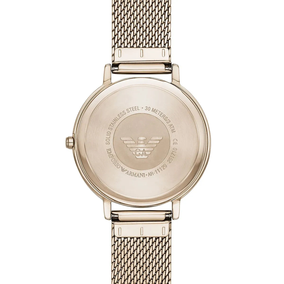 Stainless steel gold case back of Emporio Armani AR11129 with engraved eagle