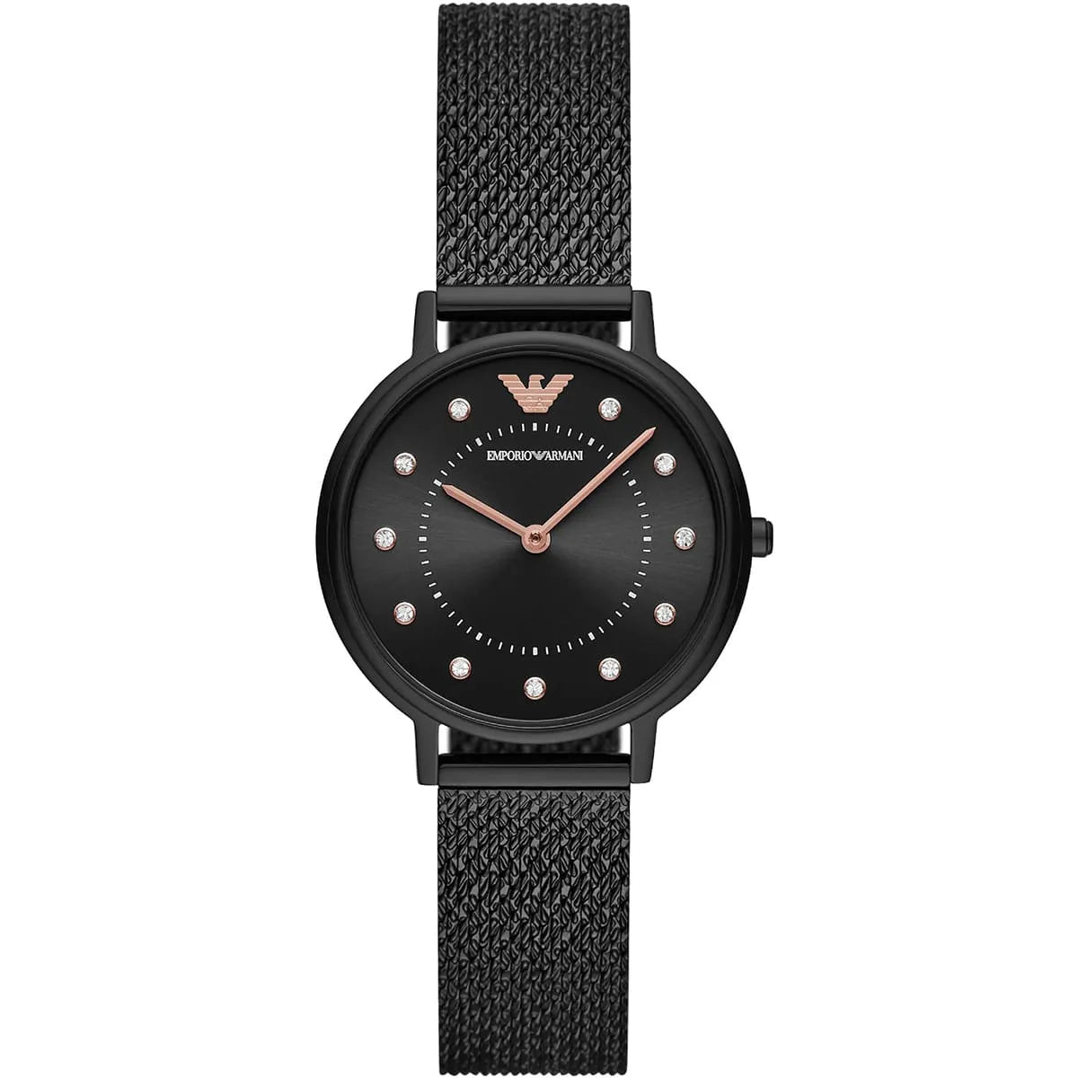 Emporio Armani Kappa AR11252 women's watch all black mesh strap with crystal markers