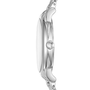 Side view of Emporio Armani AR11134 showing ultra-slim 9mm silver case