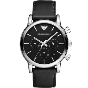 Emporio Armani AR1733 Luigi Men's Watch Black Dial Silver Case Black Leather Strap