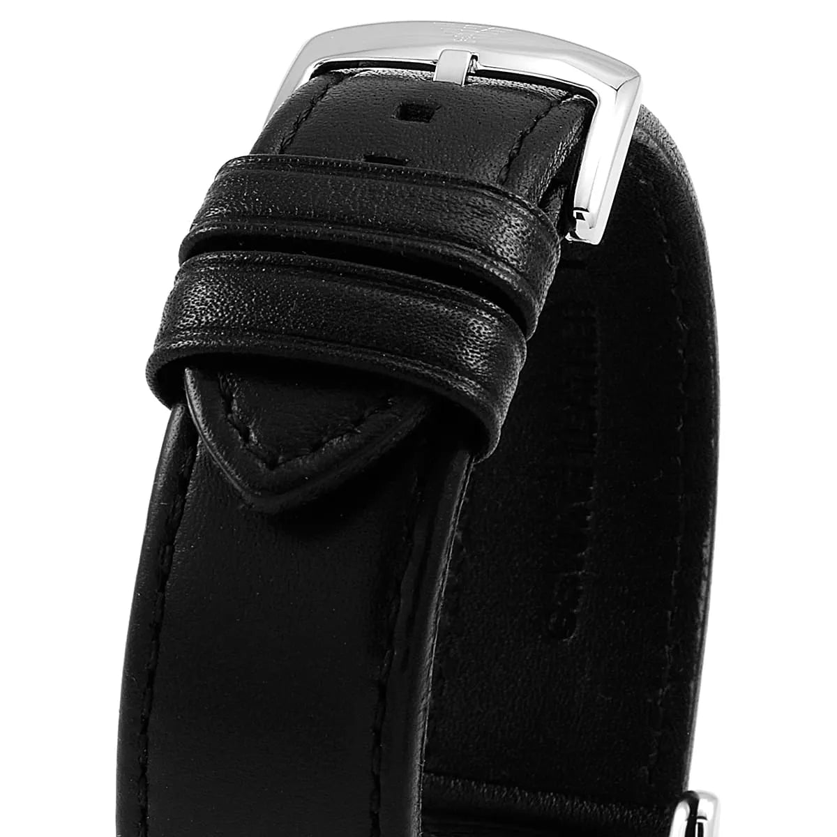 Detailed view of genuine black leather strap with buckle for AR1733