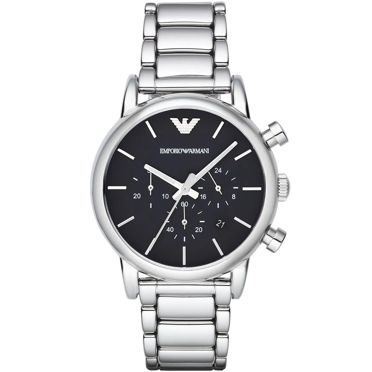 Emporio Armani Luigi AR1853 men's watch silver stainless steel with black chronograph dial