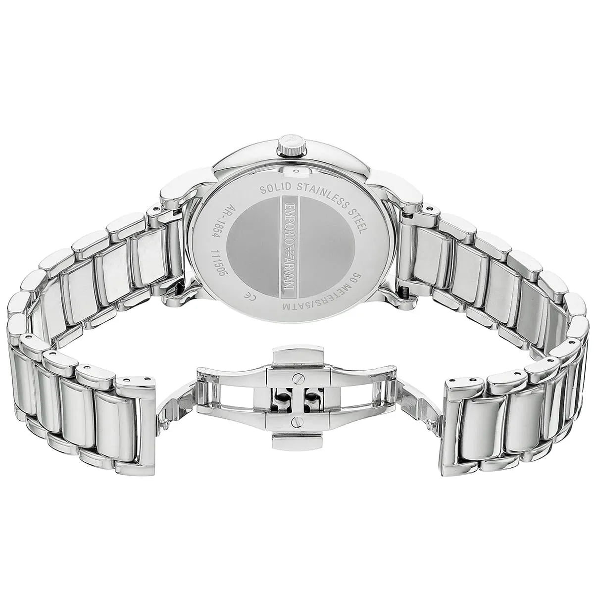 Hidden deployment clasp with Armani logo for AR1854 silver steel watch