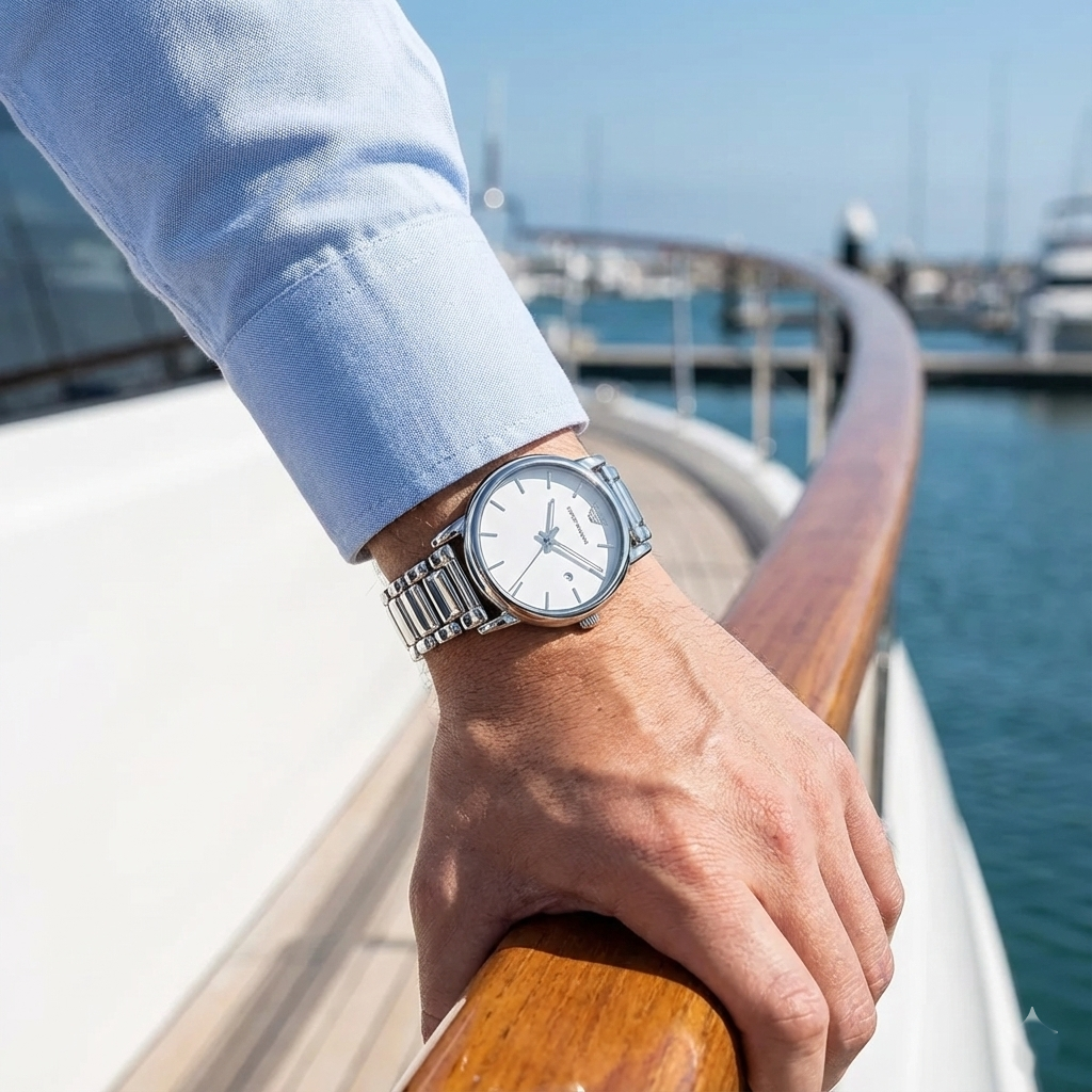 Emporio Armani Luigi AR1854 men's watch silver stainless steel with white dial