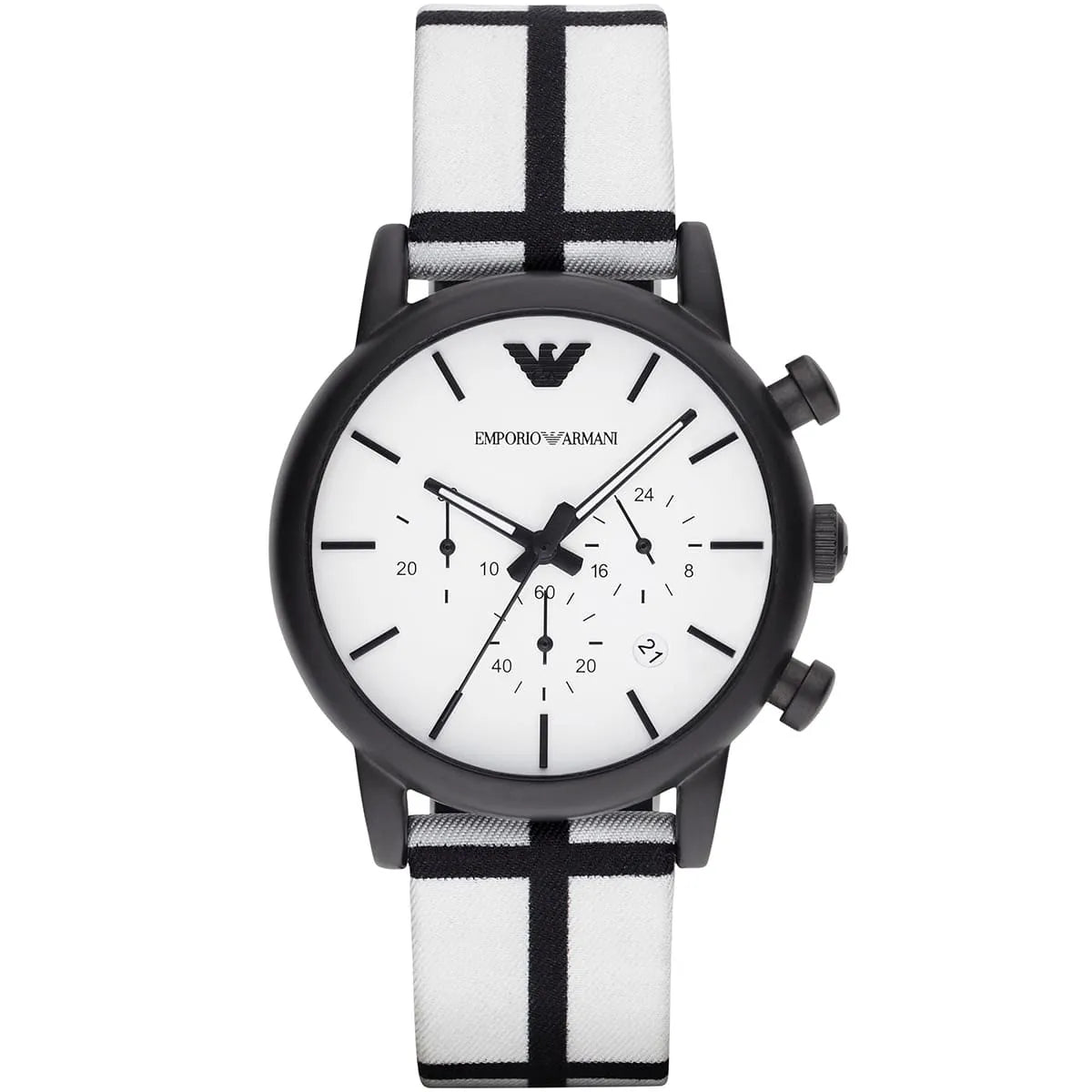 Emporio Armani AR1859 Luigi Men's Watch White Dial Black and White Striped Fabric Strap