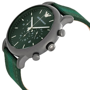 Close-up shot of Emporio Armani AR1950 green dial with silver hands