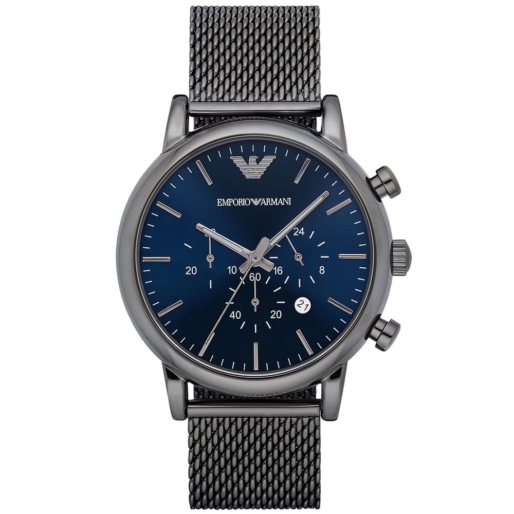 Emporio Armani AR1979 Luigi Men's Watch Gunmetal Grey Mesh Bracelet Blue Dial