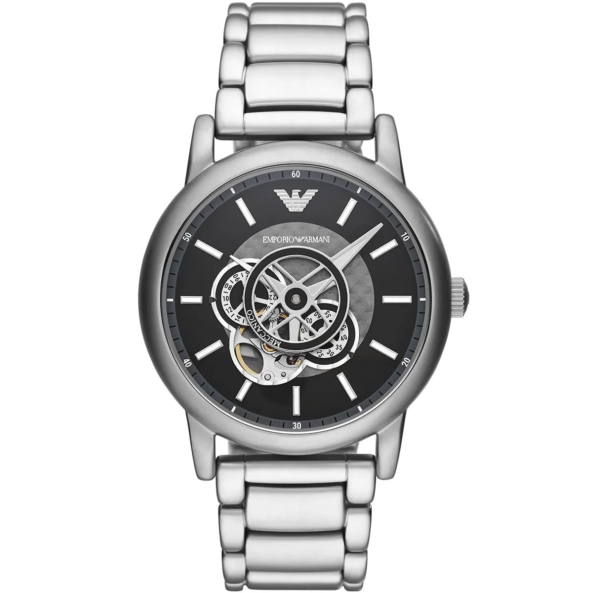 Emporio Armani Luigi AR60021 men's automatic open-heart watch with black dial and silver bracelet