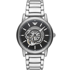 Emporio Armani Luigi AR60021 men's automatic open-heart watch with black dial and silver bracelet