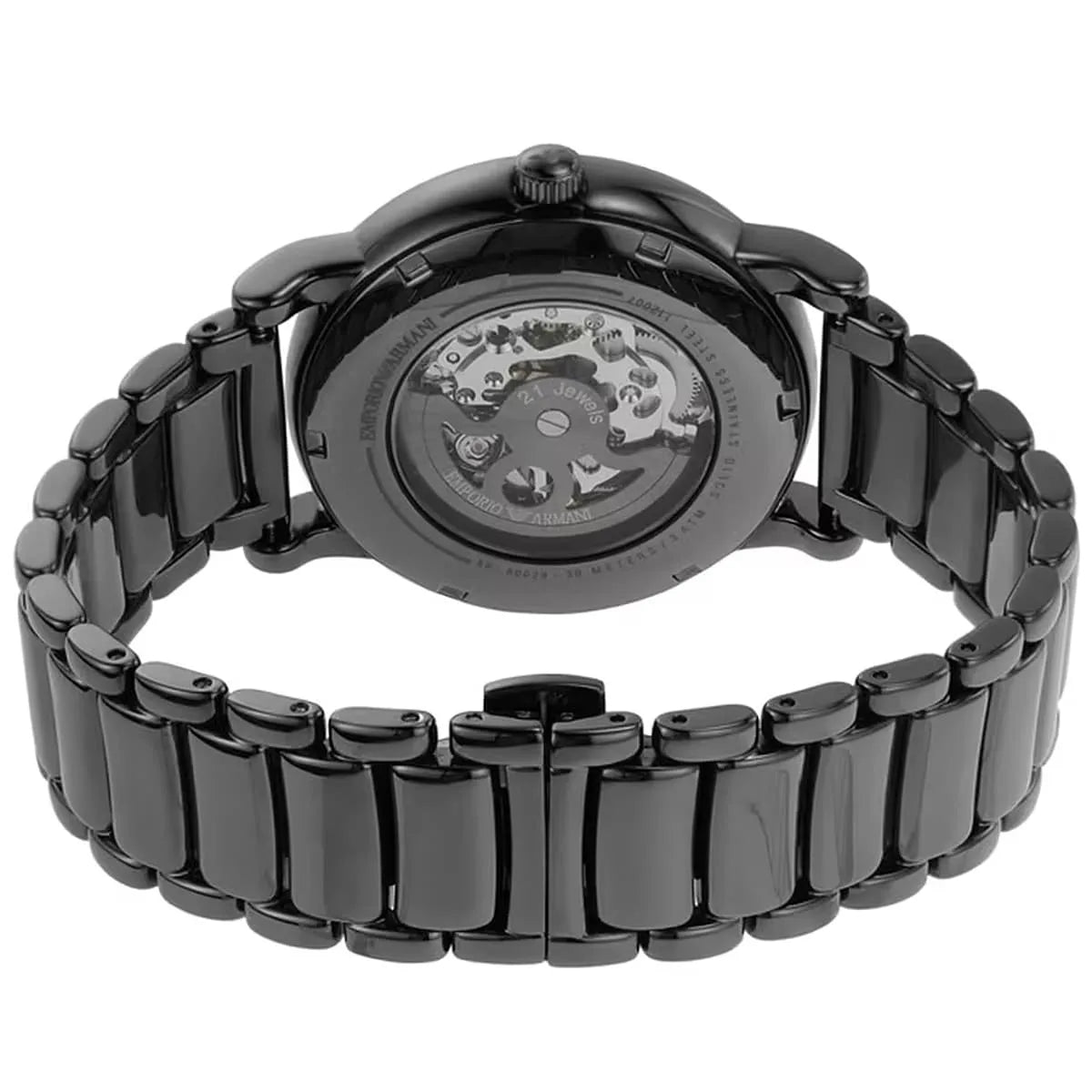 Gunmetal-tone deployment butterfly clasp with Armani eagle logo for the AR60029 watch