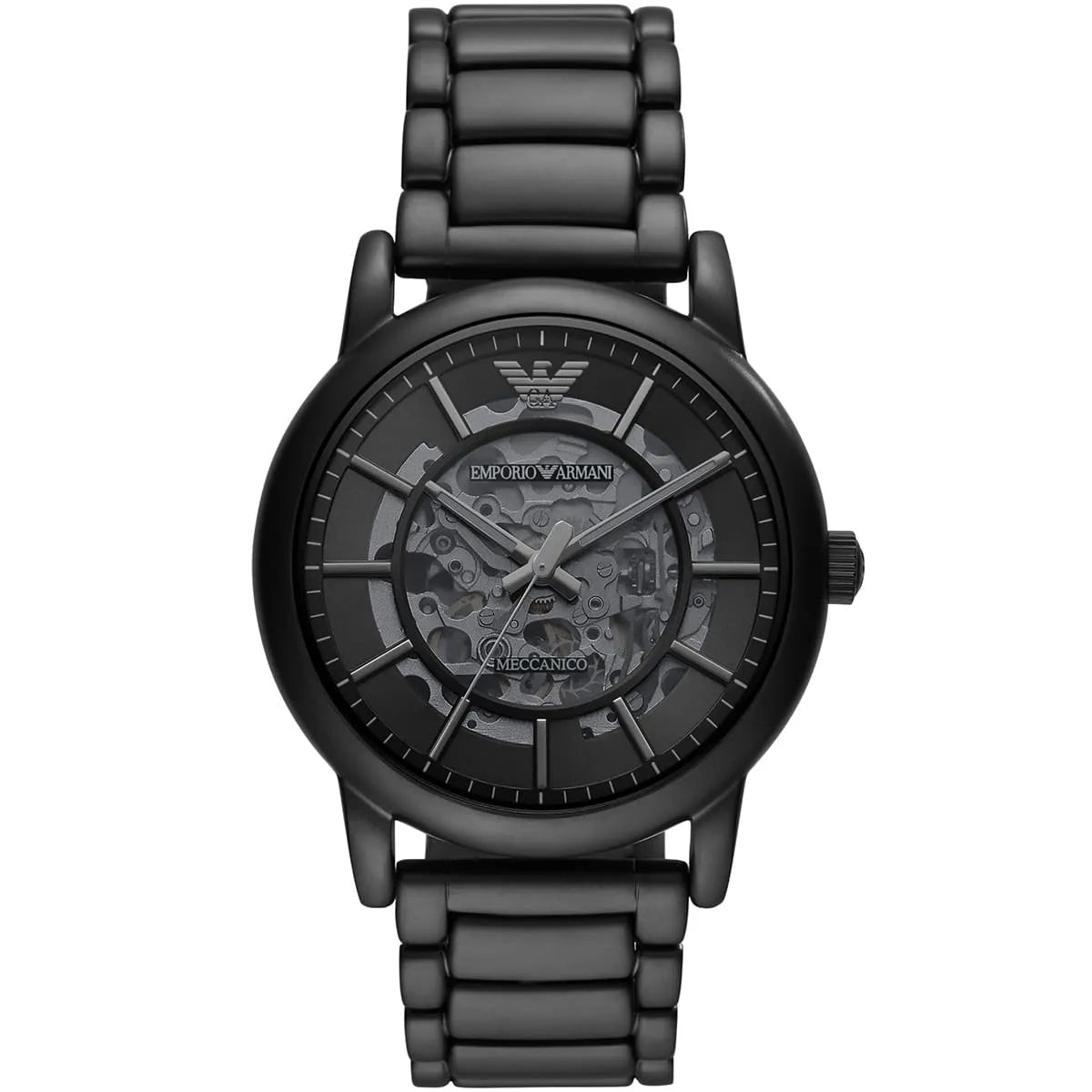 Emporio Armani Luigi AR60045 men's Meccanico automatic skeleton watch in matte black finish