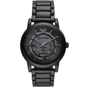 Emporio Armani Luigi AR60045 men's Meccanico automatic skeleton watch in matte black finish