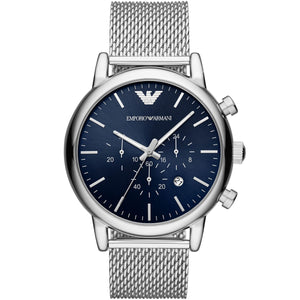 Emporio Armani AR80038 Luigi Men's Watch Blue Sunray Dial Silver Mesh Bracelet