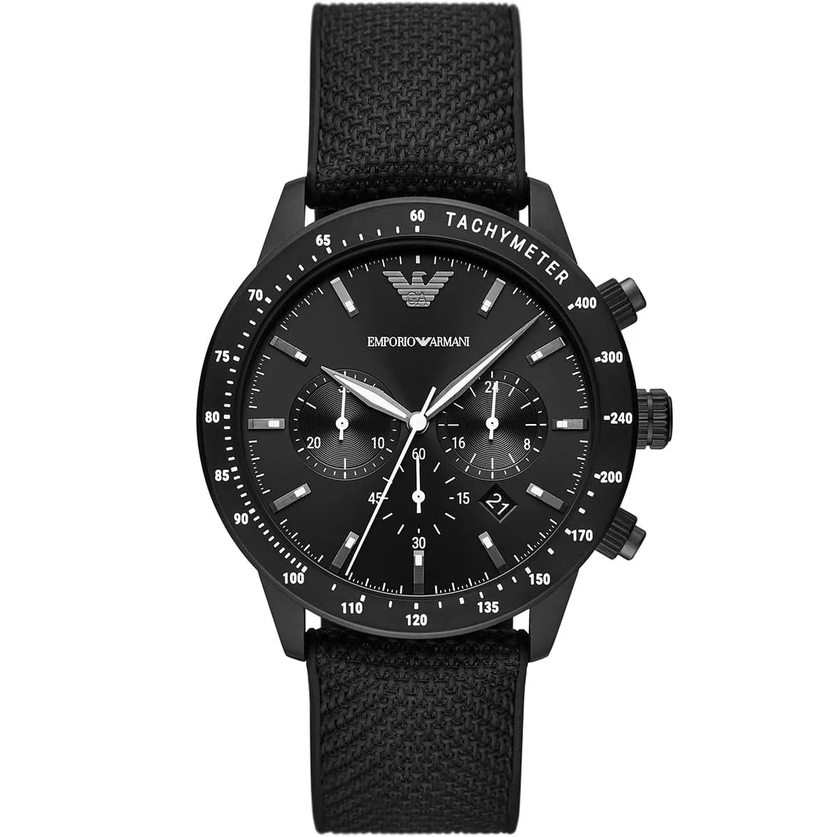 Emporio Armani Mario AR11453 men's watch all-black design with fabric strap