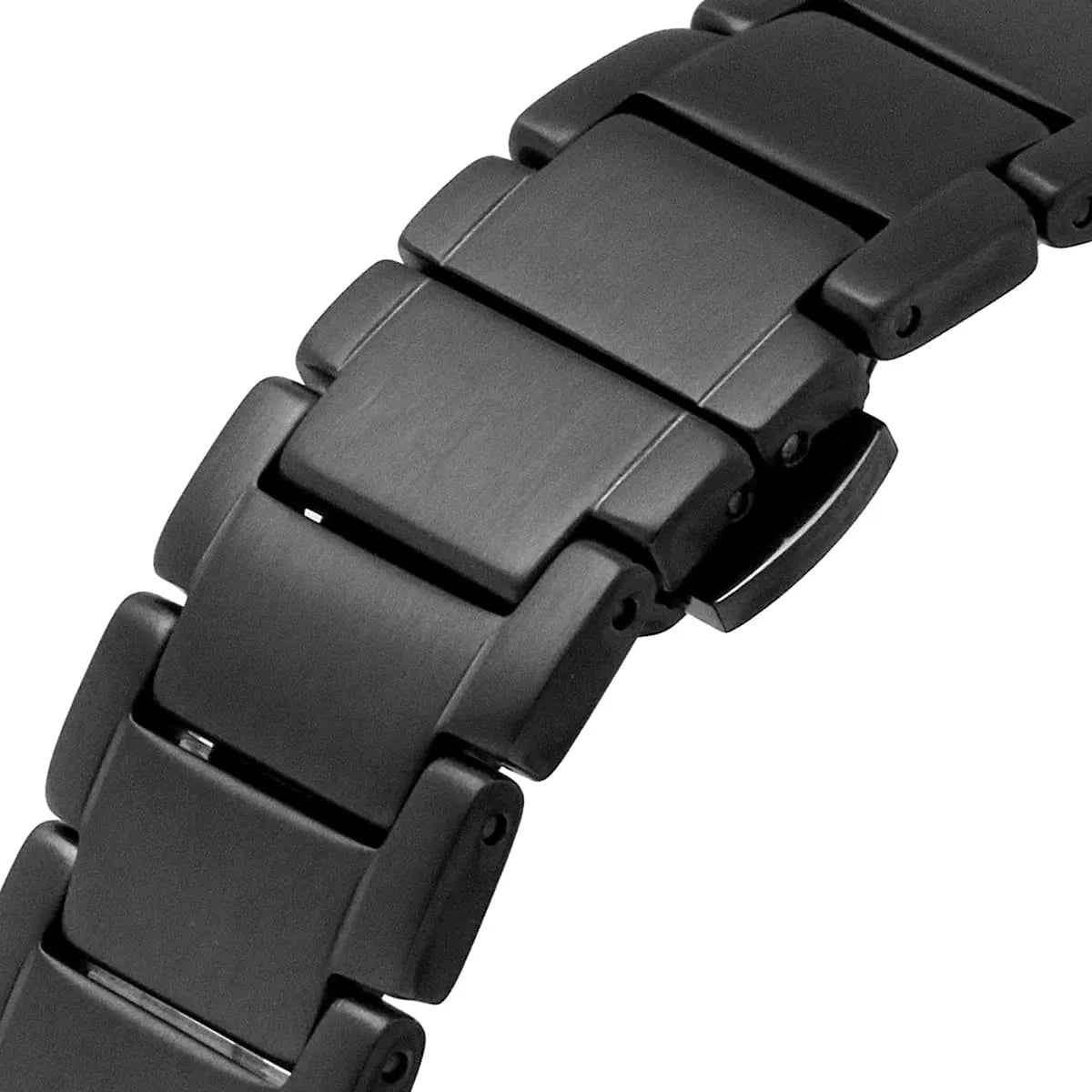 Detailed view of brushed gunmetal stainless steel link bracelet for AR11471 watch