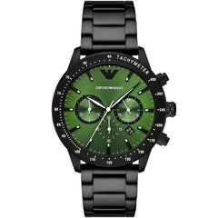 Emporio Armani AR11472 Mario Men's Watch Green Sunray Dial Black Stainless Steel