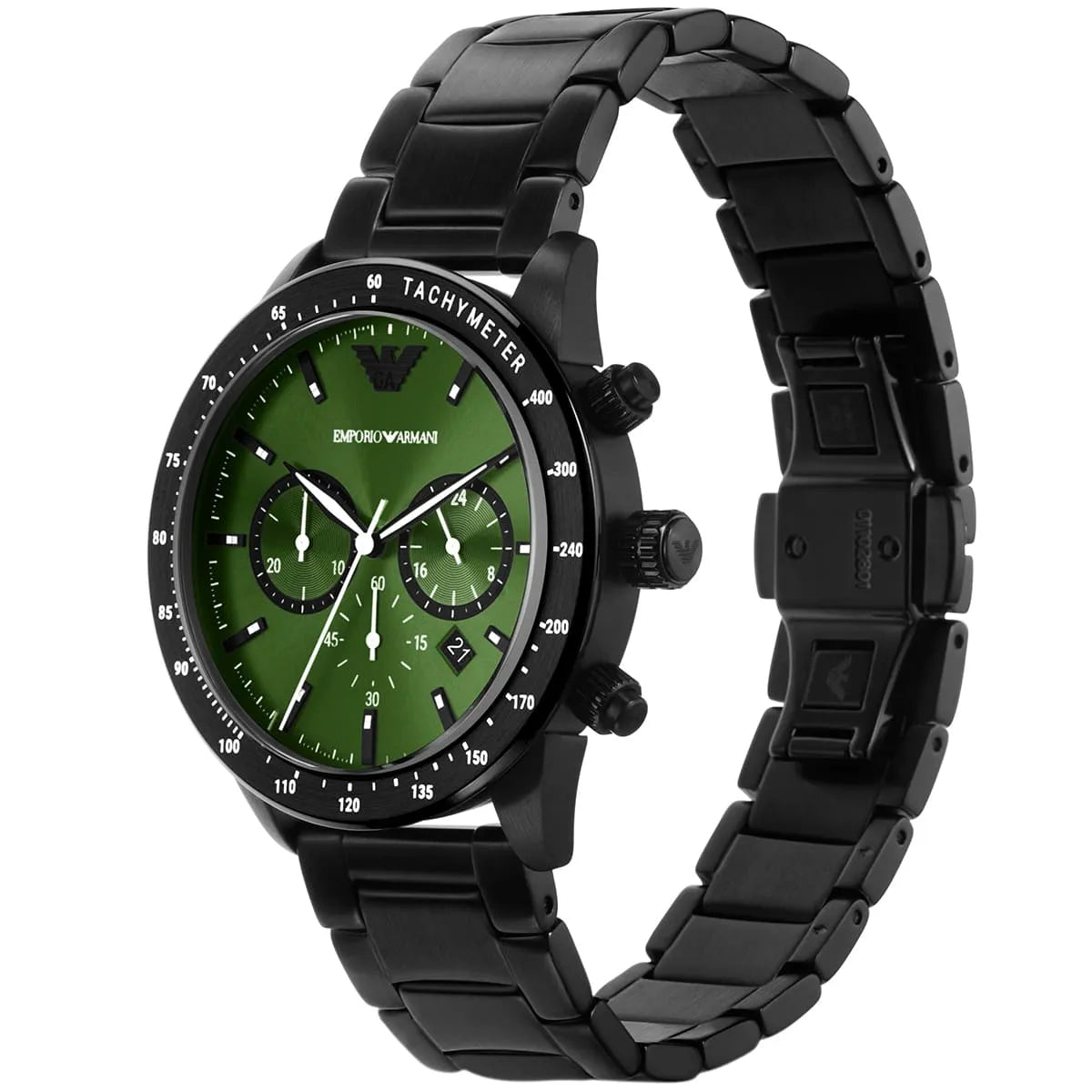 Emporio Armani AR11472 Mario on wrist showing the vibrant green dial and black case