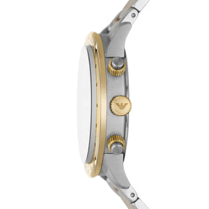 Side view of Emporio Armani AR11521 showing silver case and gold-tone crown