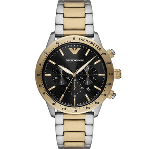 Emporio Armani AR11521 Mario Men's Watch Black Dial Two-Tone Gold Silver Bracelet