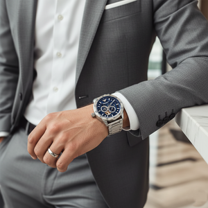 Close up of the AR60052 deep blue skeleton dial showing the intricate automatic movement and sub-dials