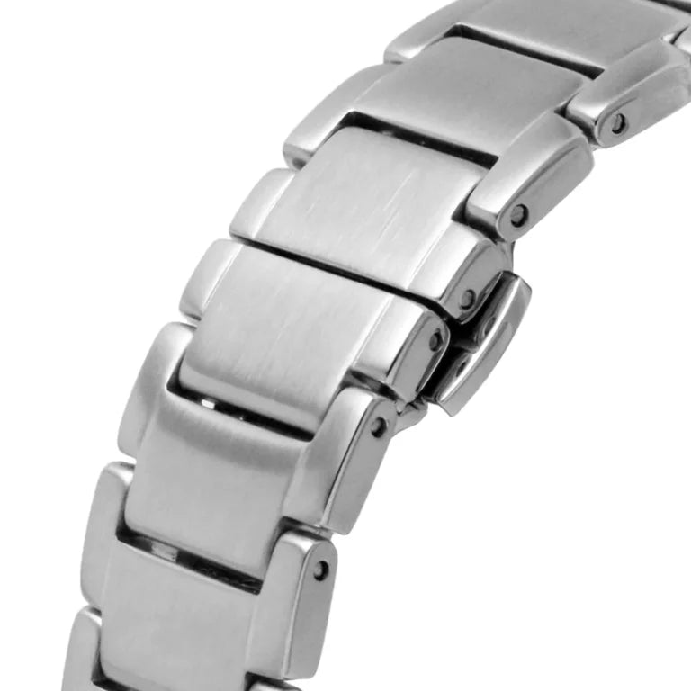 Detailed view of the silver brushed stainless steel link bracelet for the AR60053 Meccanico