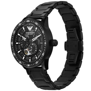 Emporio Armani Mario AR60054 men's Meccanico automatic skeleton watch in all-black stainless steell