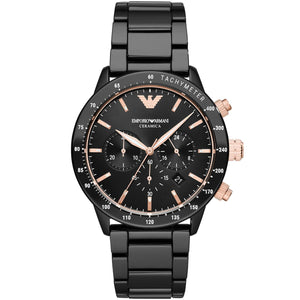 Emporio Armani AR70002 Mario Men's Watch Black Ceramic Rose Gold Chronograph