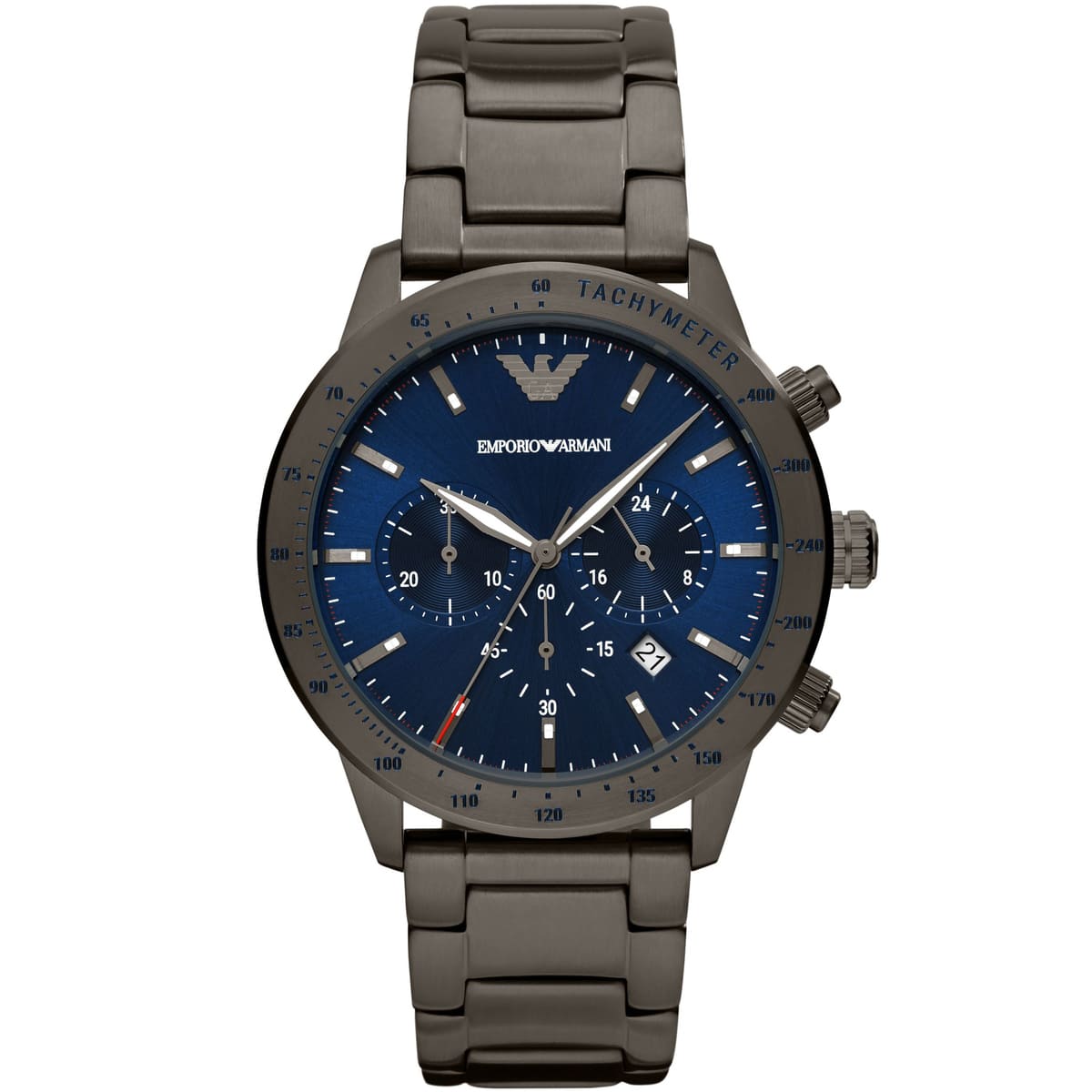 Emporio Armani AR80045 Mario Men's Watch Blue Dial Gunmetal Heavy Stainless Steel