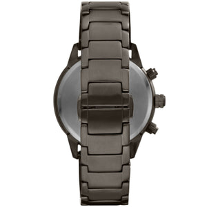 Detailed view of heavy gunmetal stainless steel link bracelet for AR80045