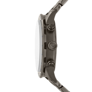 Side view of Emporio Armani AR80045 showing gunmetal crown and tachymeter bezel