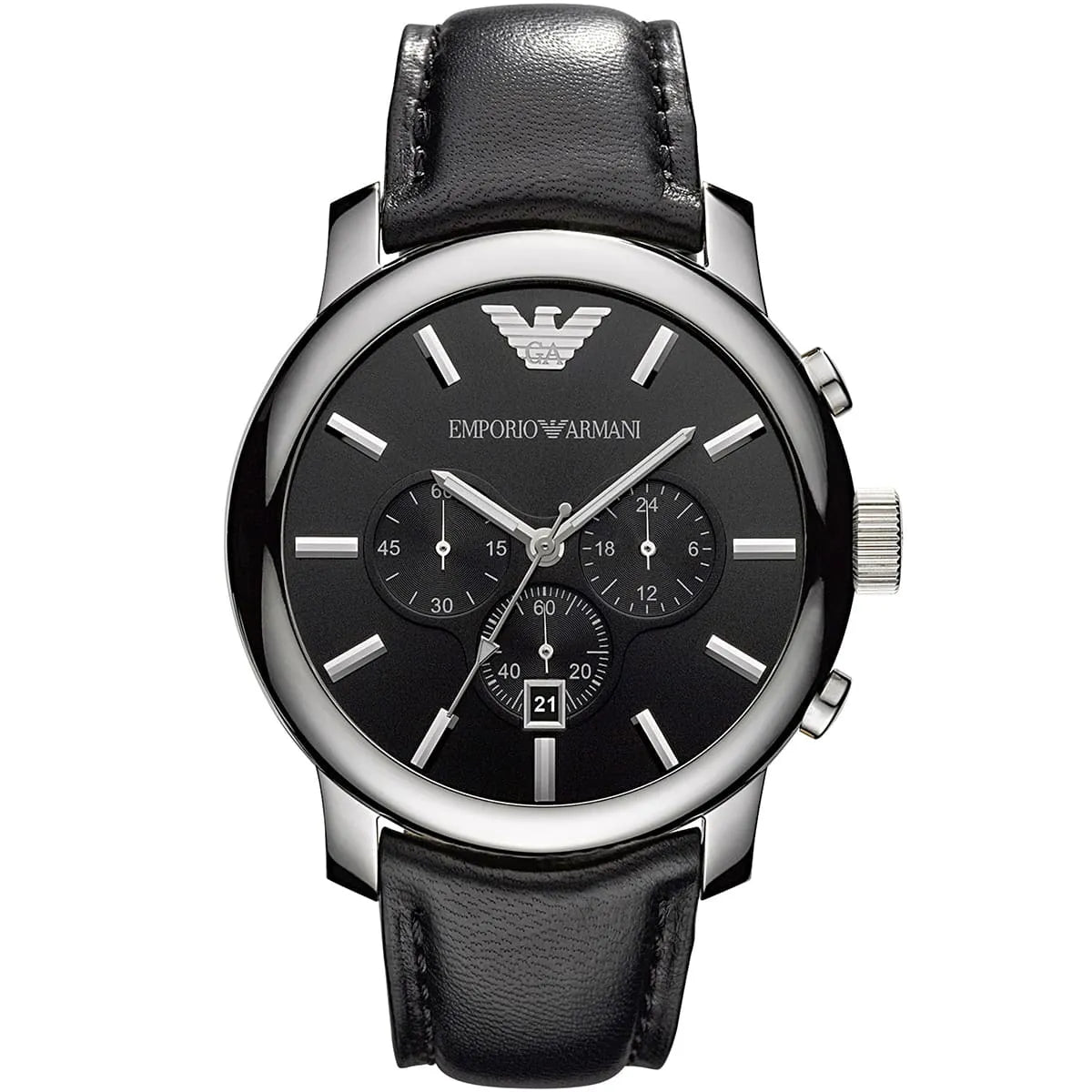Emporio Armani AR0431 Maximus Men's Watch Large Square Case Black Leather Strap