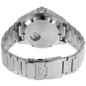 Detailed view of the silver stainless steel link bracelet for AR60061 Meccanico watch
