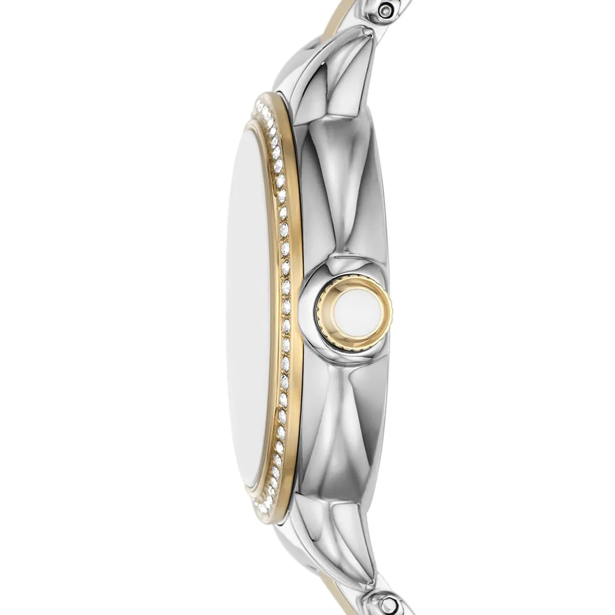 Side view of Emporio Armani AR11524 showing two-tone case and cabochon crown