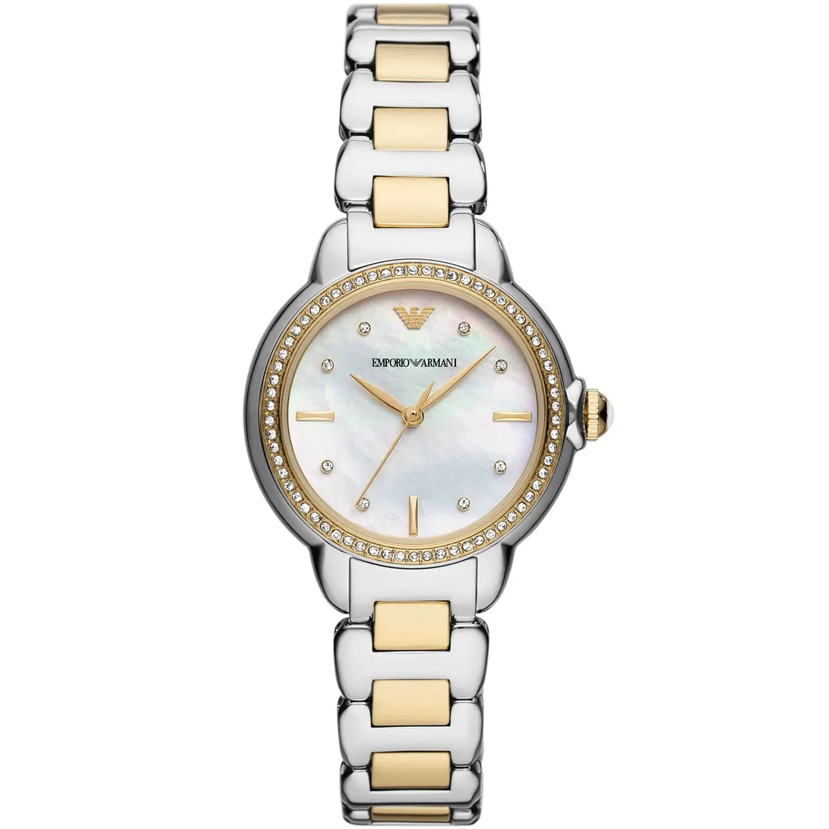 Emporio Armani AR11524 Mia Women's Watch White Mother of Pearl Dial Two-Tone Crystal Bezel