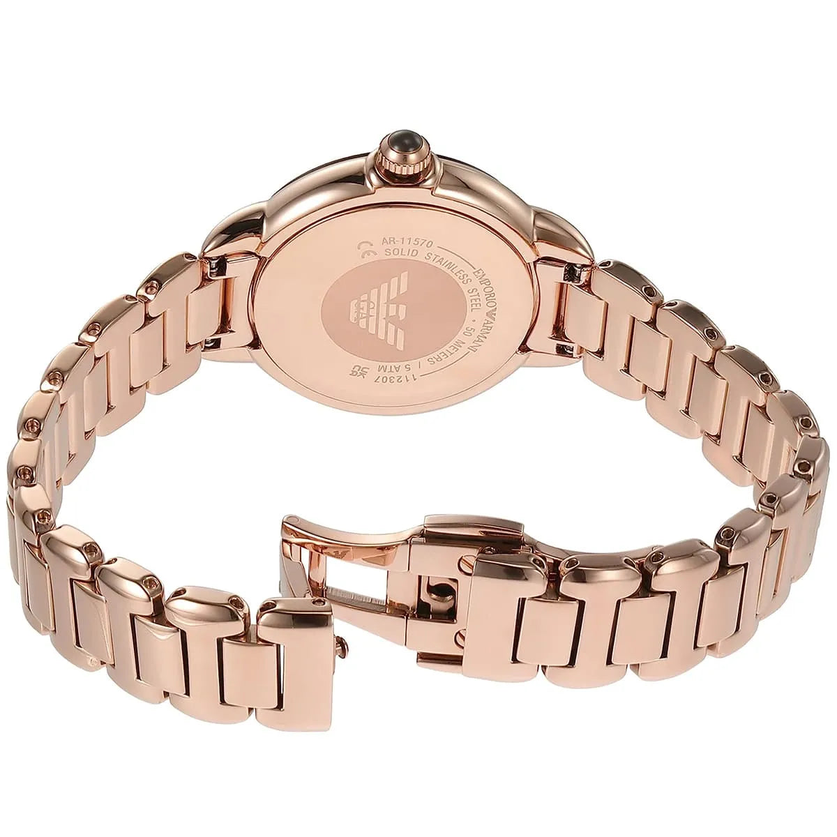 Detailed view of polished rose gold stainless steel link bracelet for AR11570