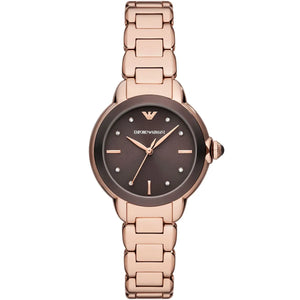 Emporio Armani AR11570 Mia Women's Watch Chocolate Dial Rose Gold Crystal Indices