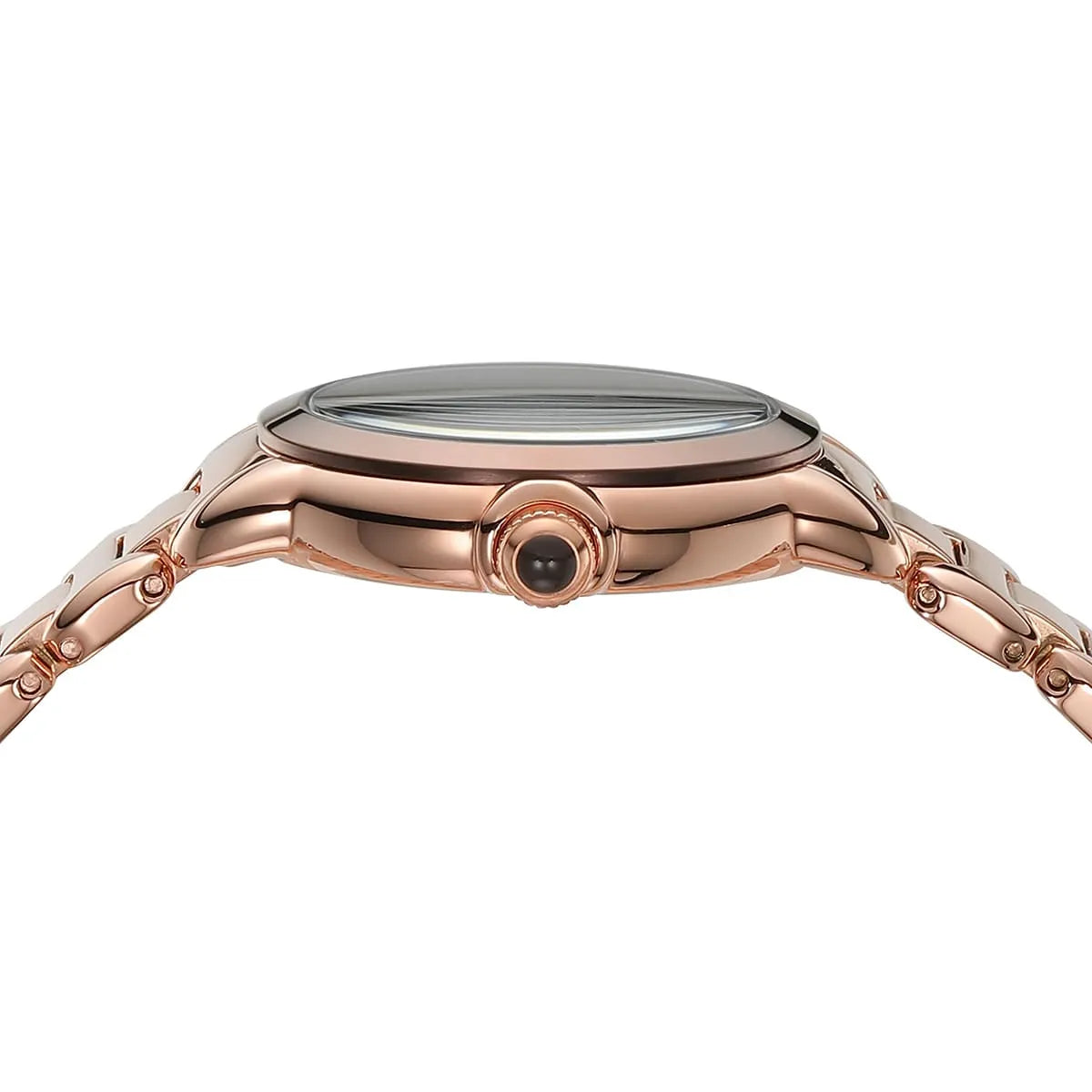 Side view of Emporio Armani AR11570 showing rose gold case and cabochon crown