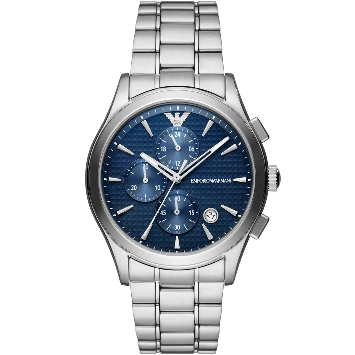Emporio Armani AR11528 Paolo Men's Watch Geometric Textured Blue Dial Silver Steel