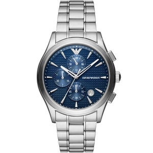 Emporio Armani AR11528 Paolo Men's Watch Geometric Textured Blue Dial Silver Steel